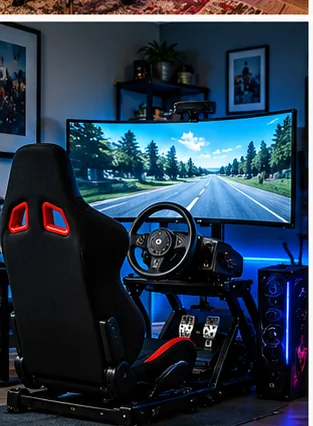 Best Racing Simulator Arcade Setup: Wheel, Pedals, Seat and Display Without Wasting Space editorial home arcade image